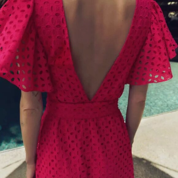 Zara Midi Eyelet Dress in Raspberry BNWOT - Picture 2 of 6